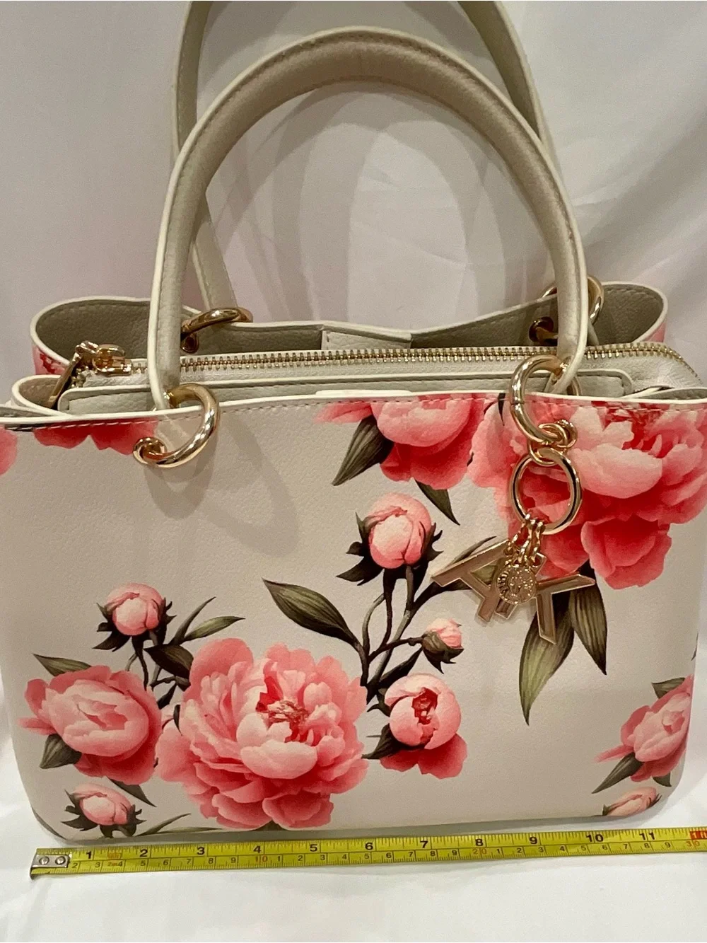 Anne Klein Floral Top-Handle Satchel in Pink and Cream